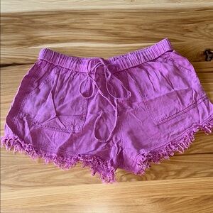Pink Frayed Hem Shorts